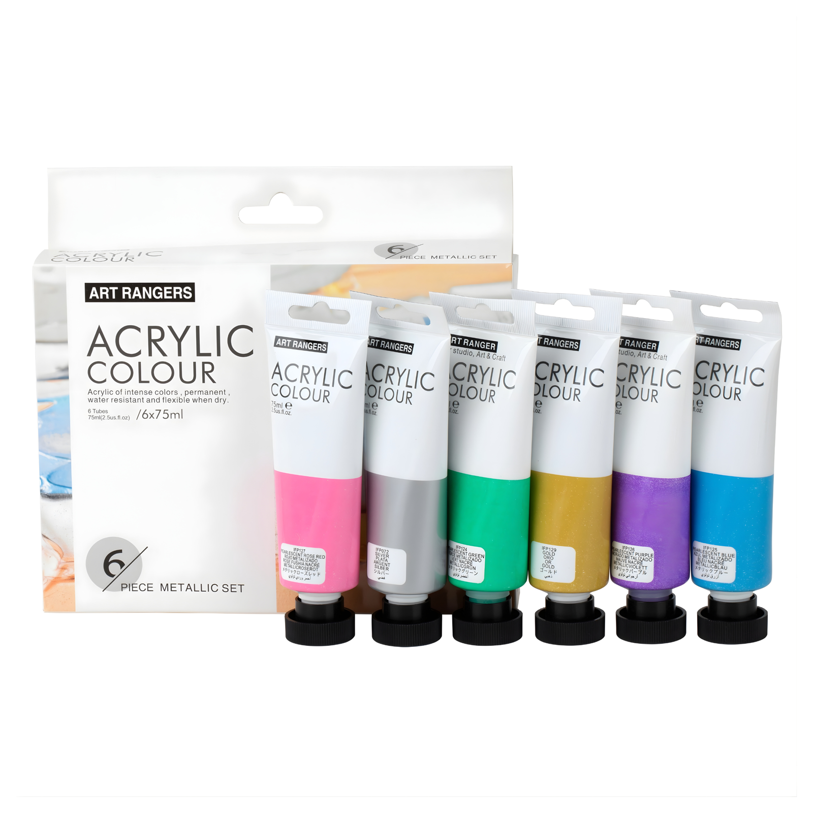 تصميم بدون عنوان (100) طقم ألوان أكريليك ميتاليك Art Rangers – 6 × 75 مل - الصورة 1